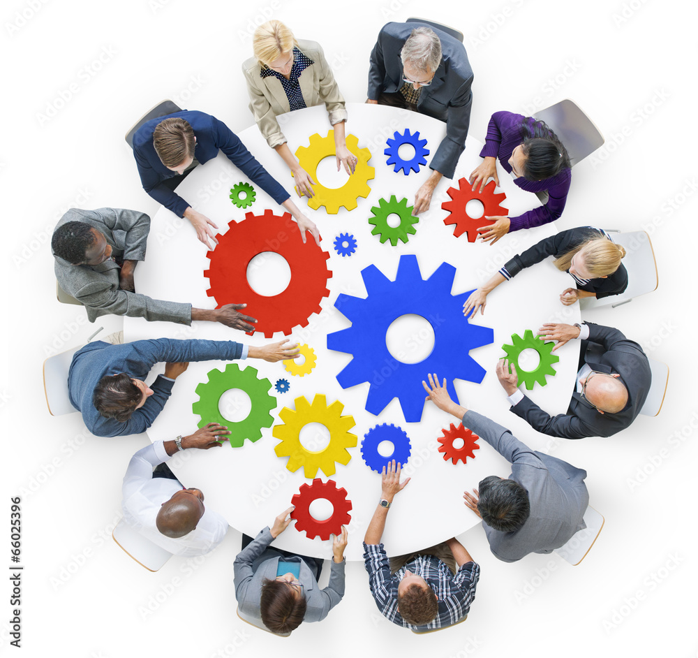 Business People with Gears and Teamwork Concept