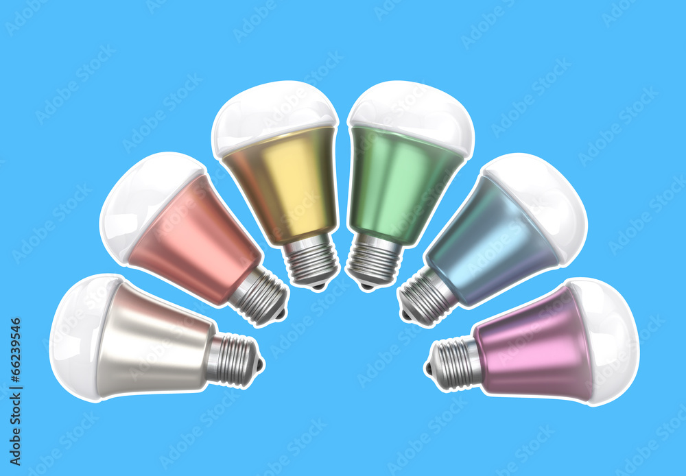 Energy efficient LED light bulbs with white edge.