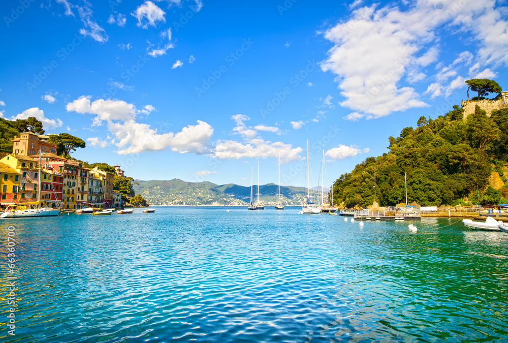 Portofino豪华乡村地标，海湾景观。意大利利古里亚