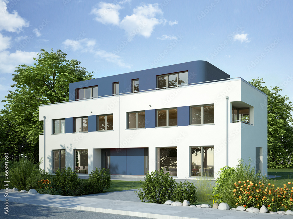 Doppelhaus weiss blau 2