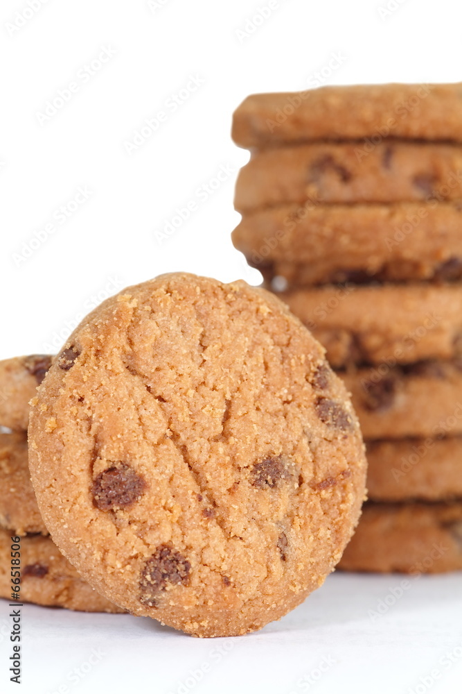 Chocolate cookies biscuit on a white background