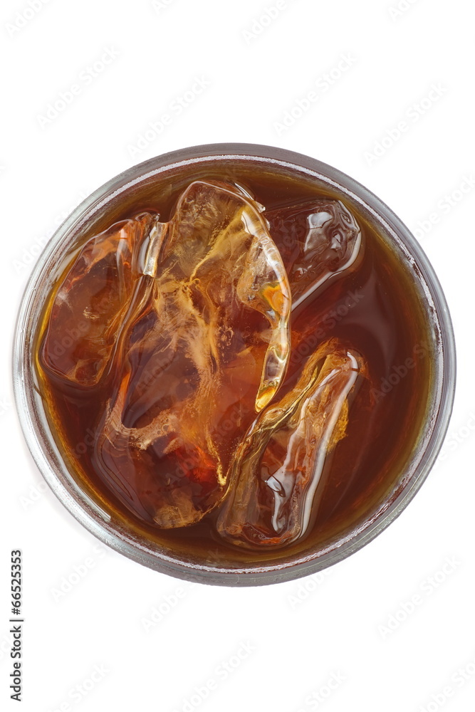 Ice black coffee on a white background