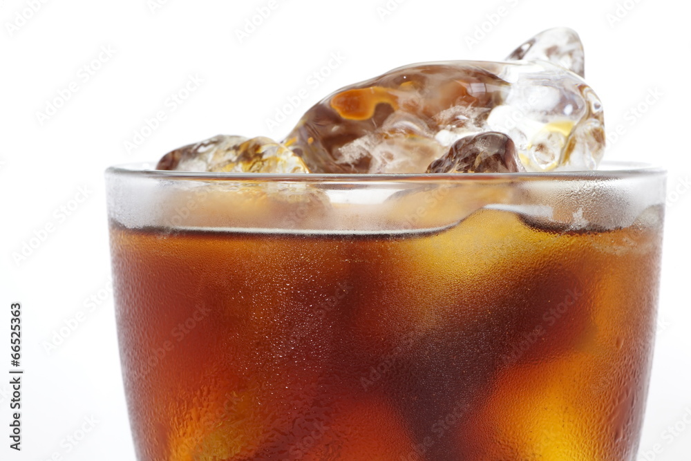 Ice black coffee on a white background