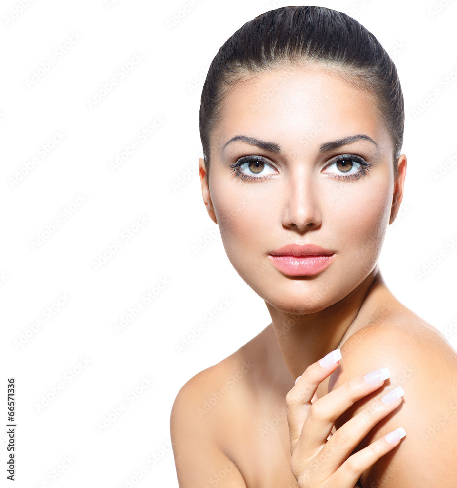 Beautiful Face of Young Woman with Clean Fresh Skin