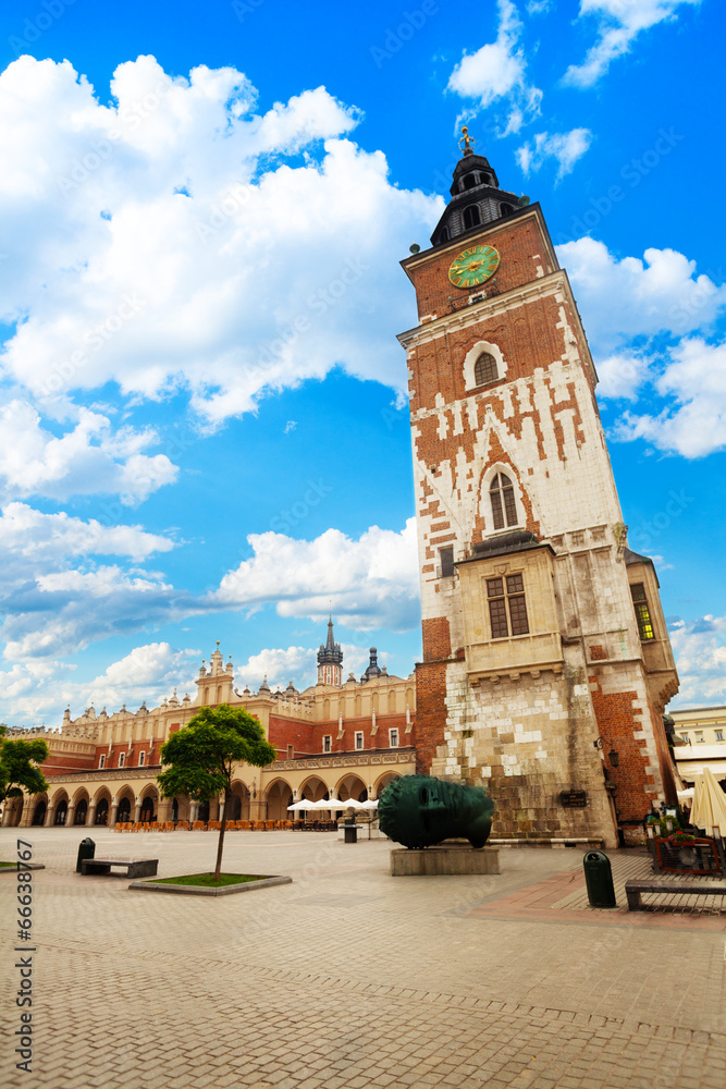 克拉科夫Rynek Glowny市政厅塔楼景观