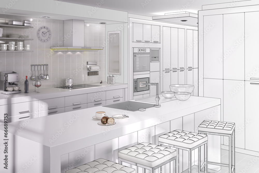 Kitchen in White (drawing)