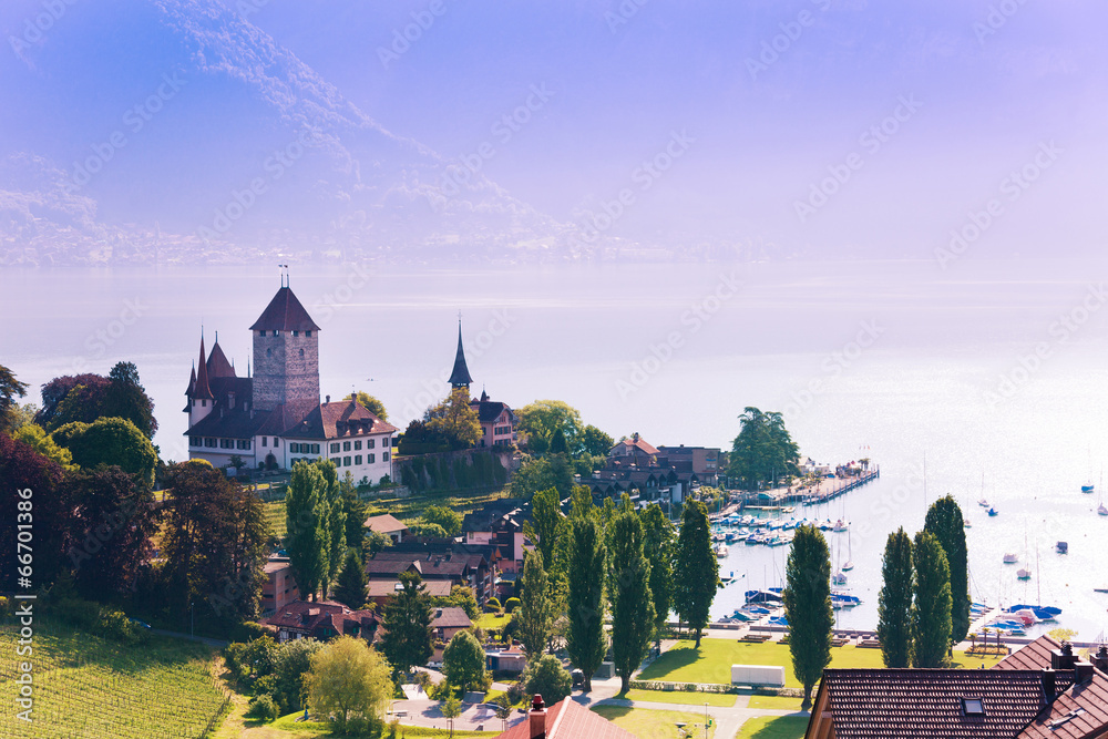 Spiez castle on Thun lake