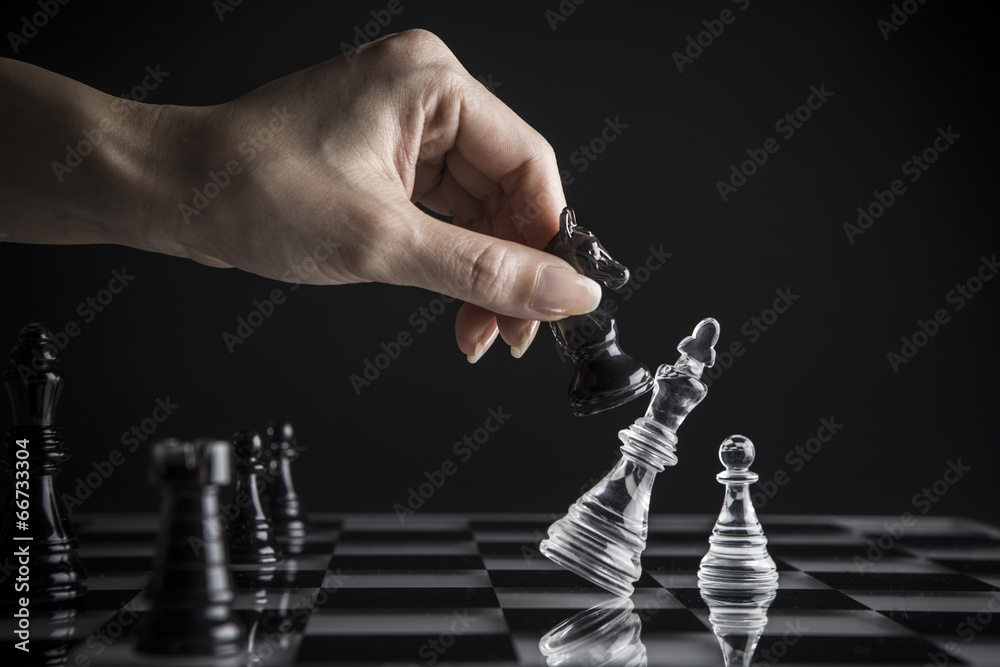 chess pieces　and 　hand