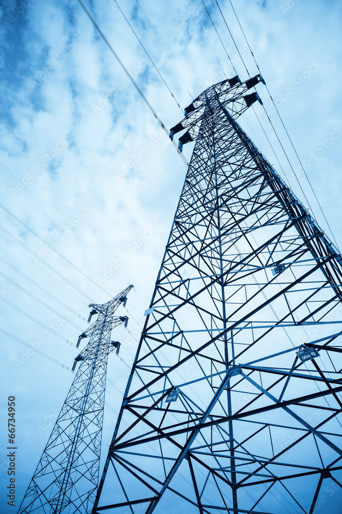 high voltage transmission pylon closeup