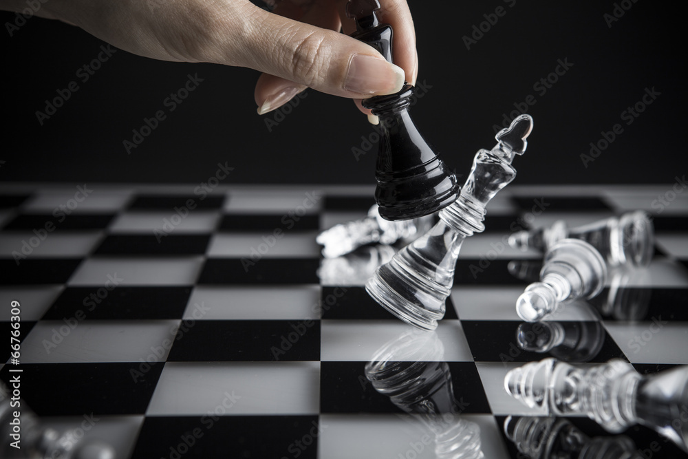 chess pieces　and 　hand