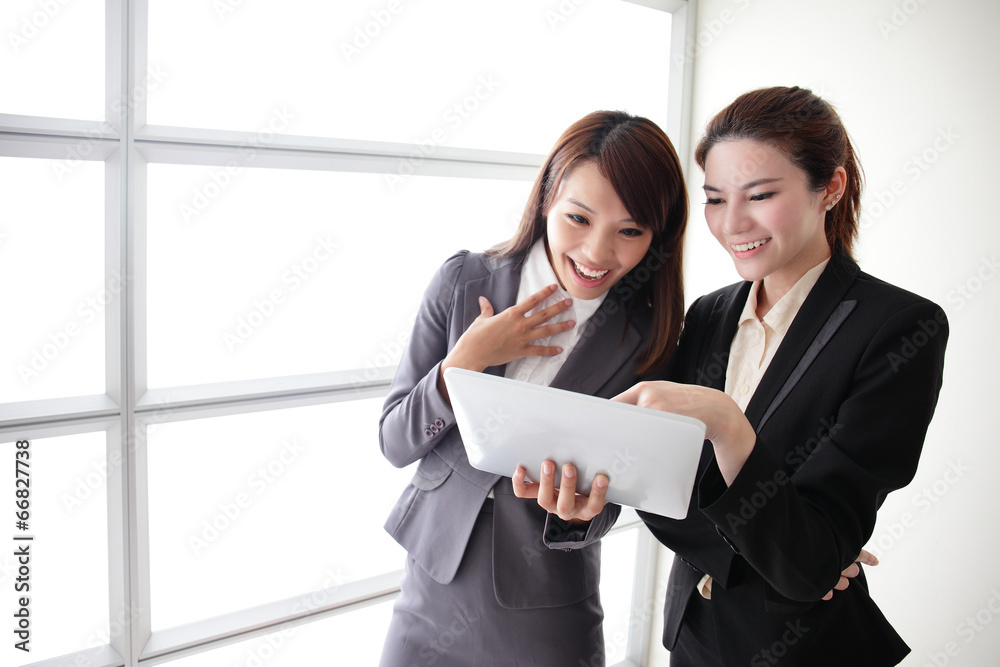 Business women smile conversation