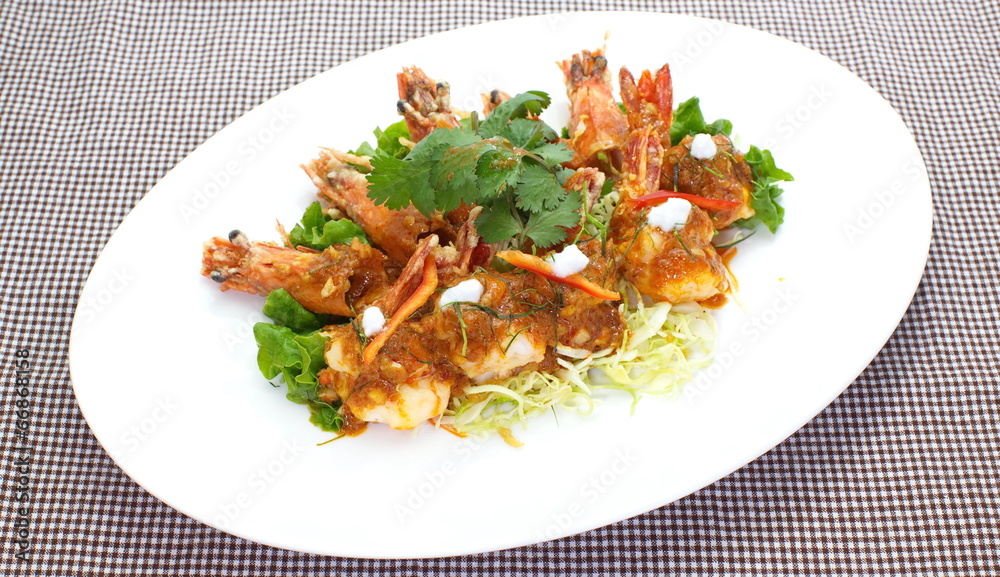 Coconut curry with shrimps and chili and coriander