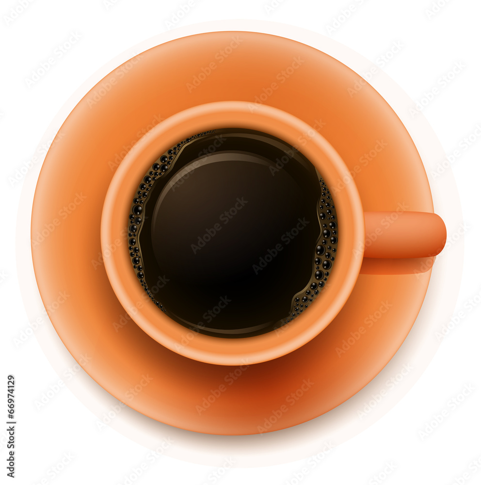 An orange cup with a coffee