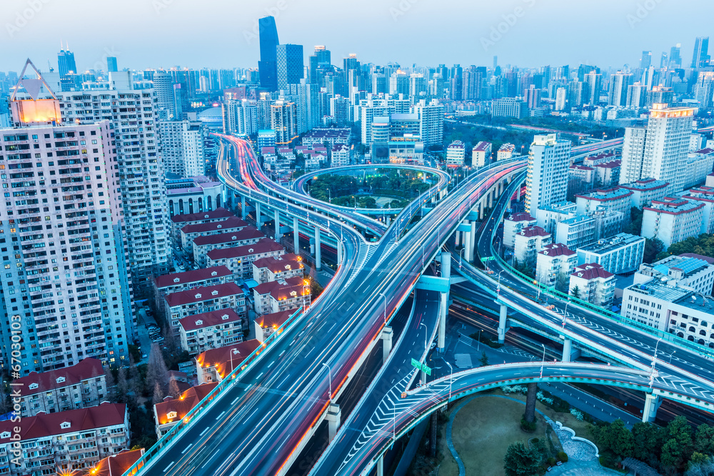 beautiful city interchange in nightfall