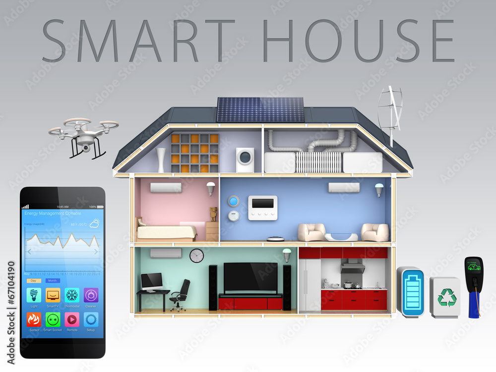 Smart house concept with energy efficient appliance(with text)