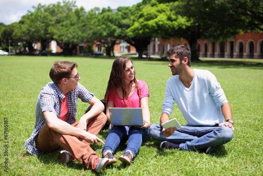 Happy College students using computer