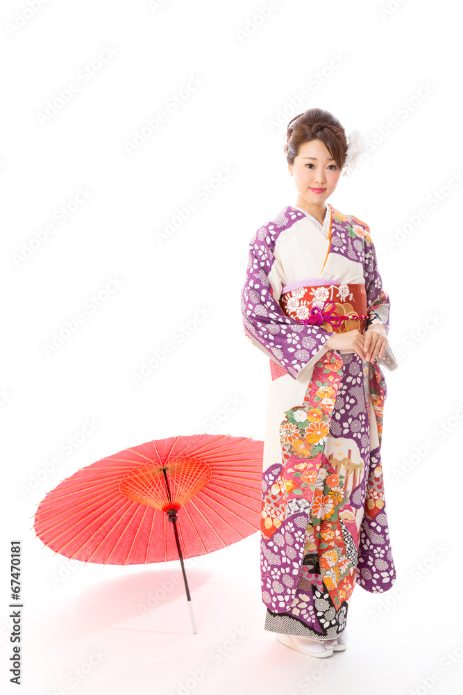 japanese kimono woman on white background