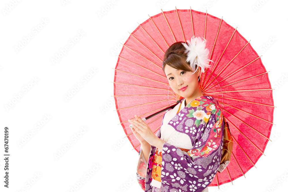 japanese kimono woman on white background