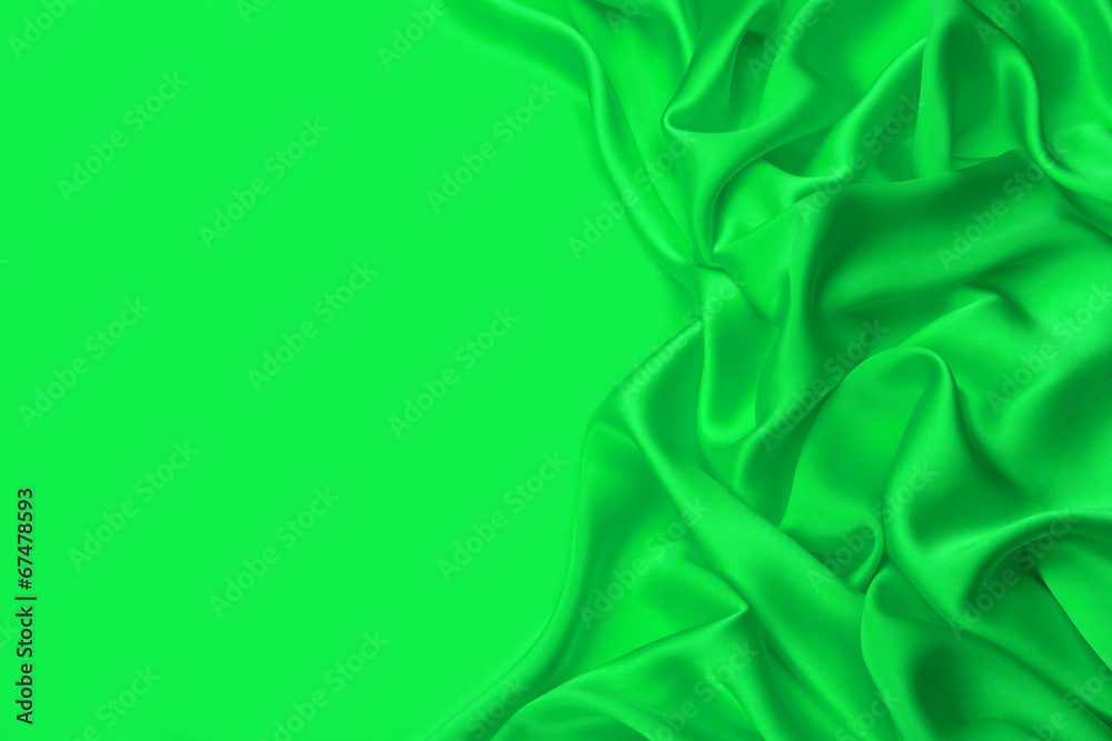 Green silk textile background　with copy space