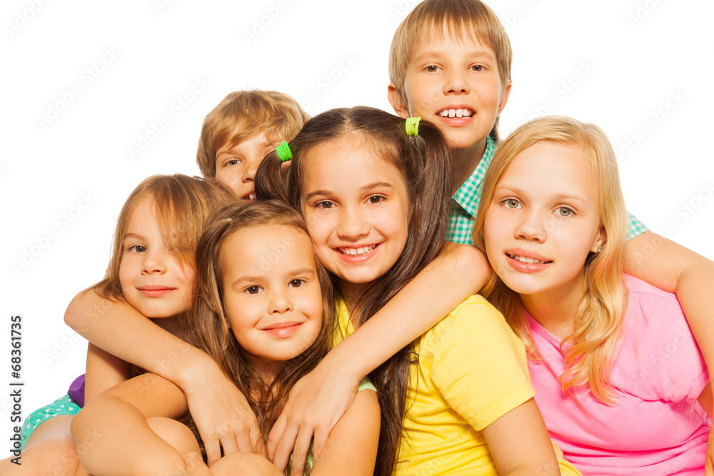 Close-up portrait of six kids