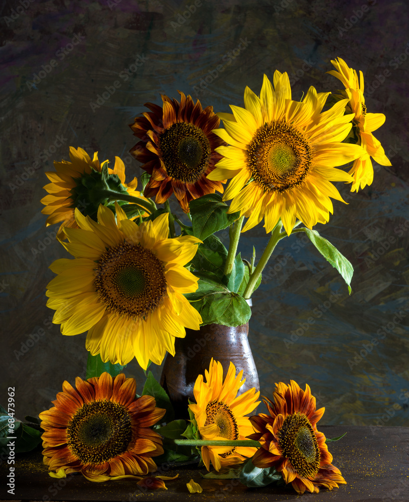 Beautiful sunflowers in a vase