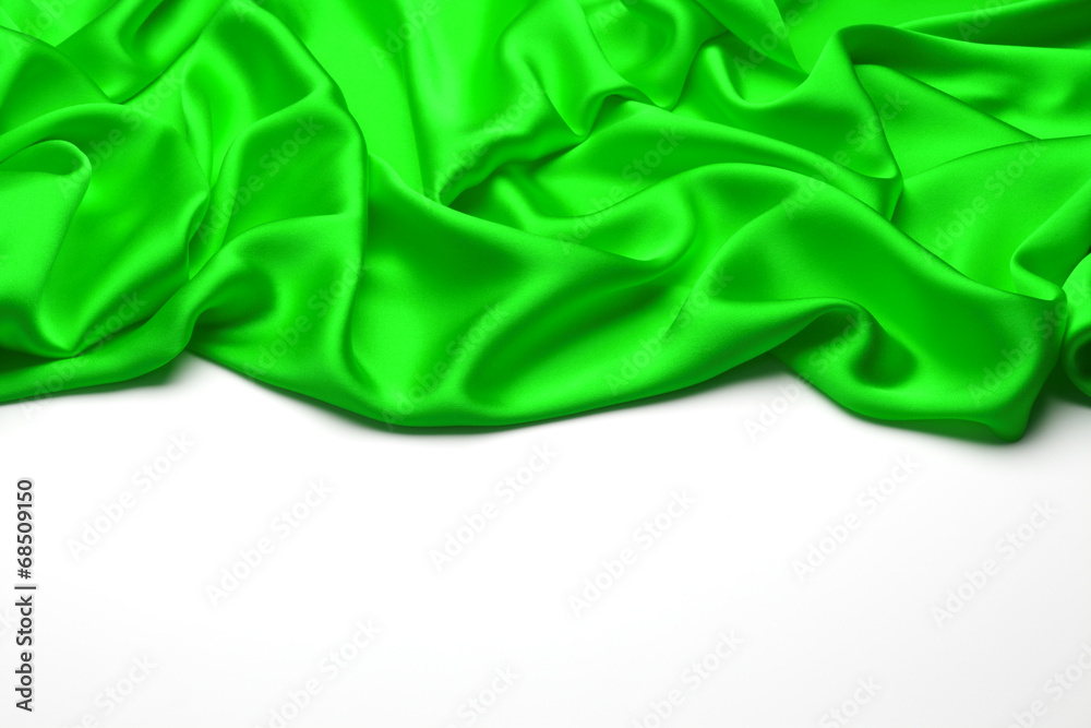 Green silk textile background　with copy space