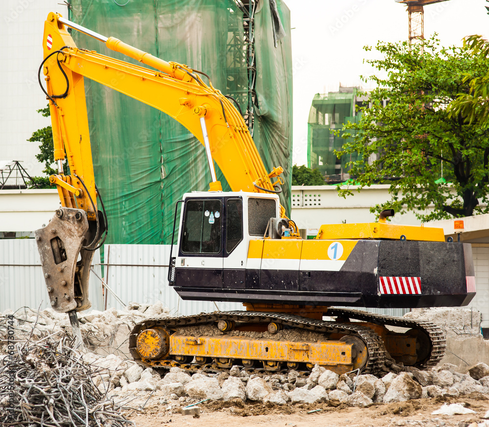 Excavator Working on Construction Site