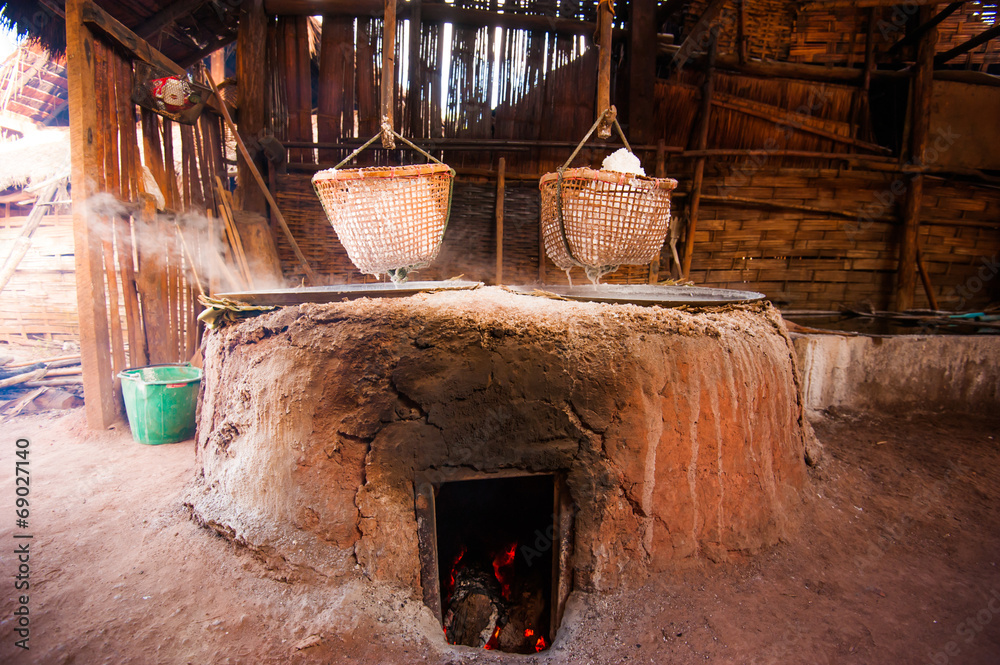 Traditional Salt making in Nan Province Thailand