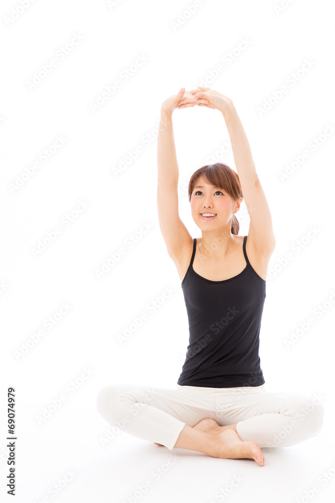 young asian woman exercise image on white background