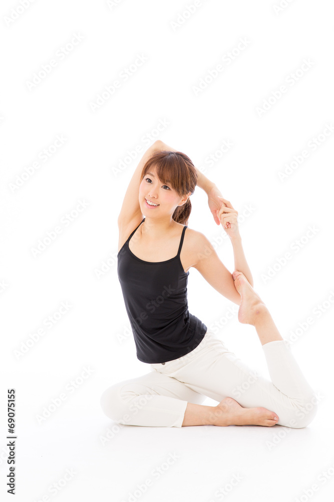 young asian woman exercise image on white background