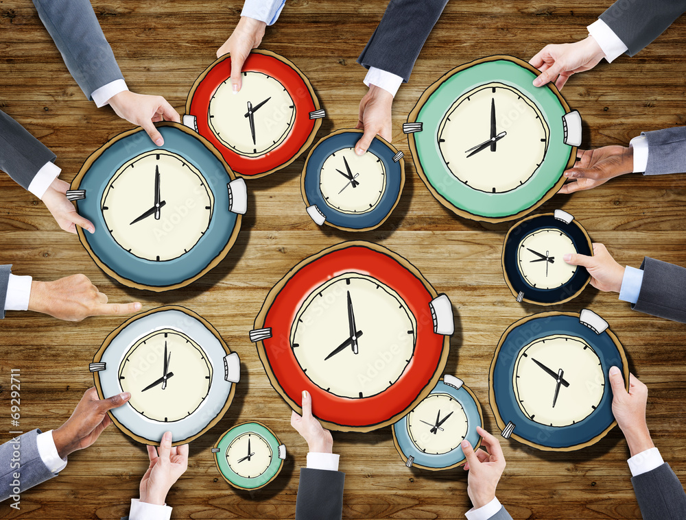 Group of Business Peoples Hands Holding Clocks