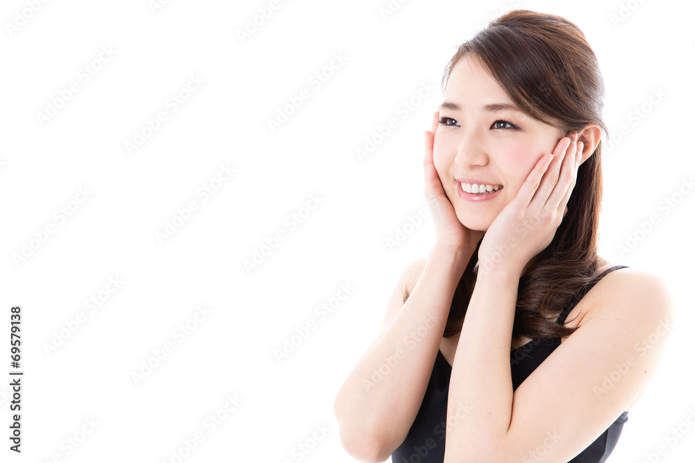 beautiful asian woman on white background