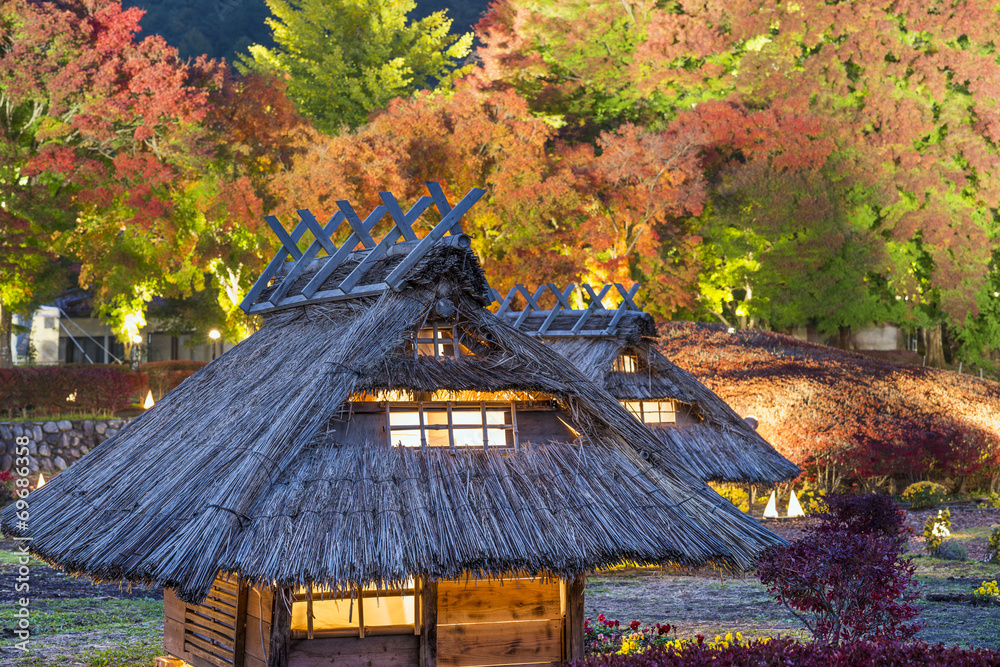 日本河口湖附近的村庄复制品