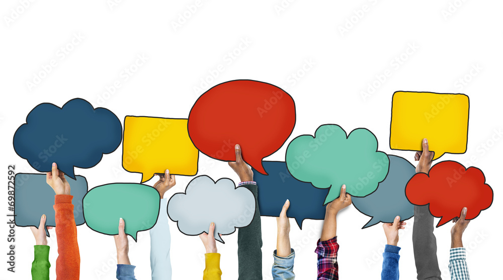 Group of Diverse People Holding Colorful Speech Bubbles