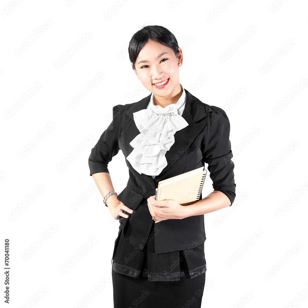 Young pretty business woman holding book