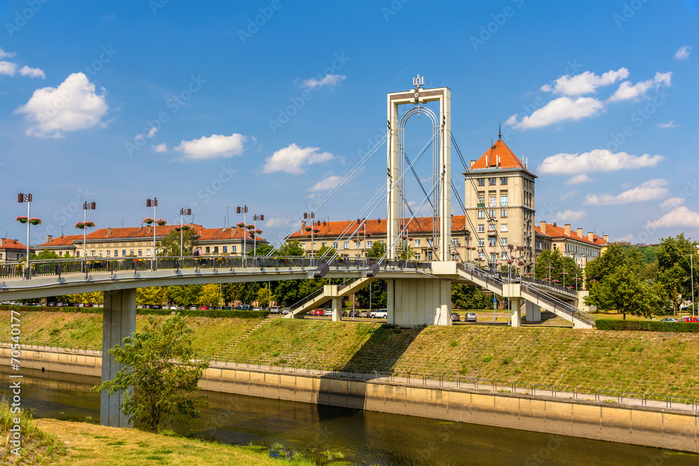 Pedestrian bridge over Nemunas river in Kaunas, Lithuania