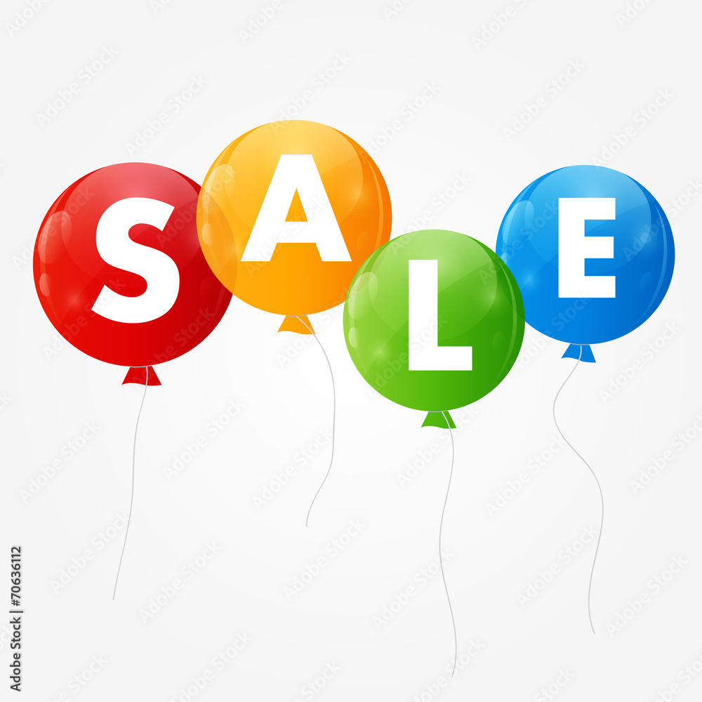 Color Glossy Balloons Sale Concept of Discount. Vector Illustrat