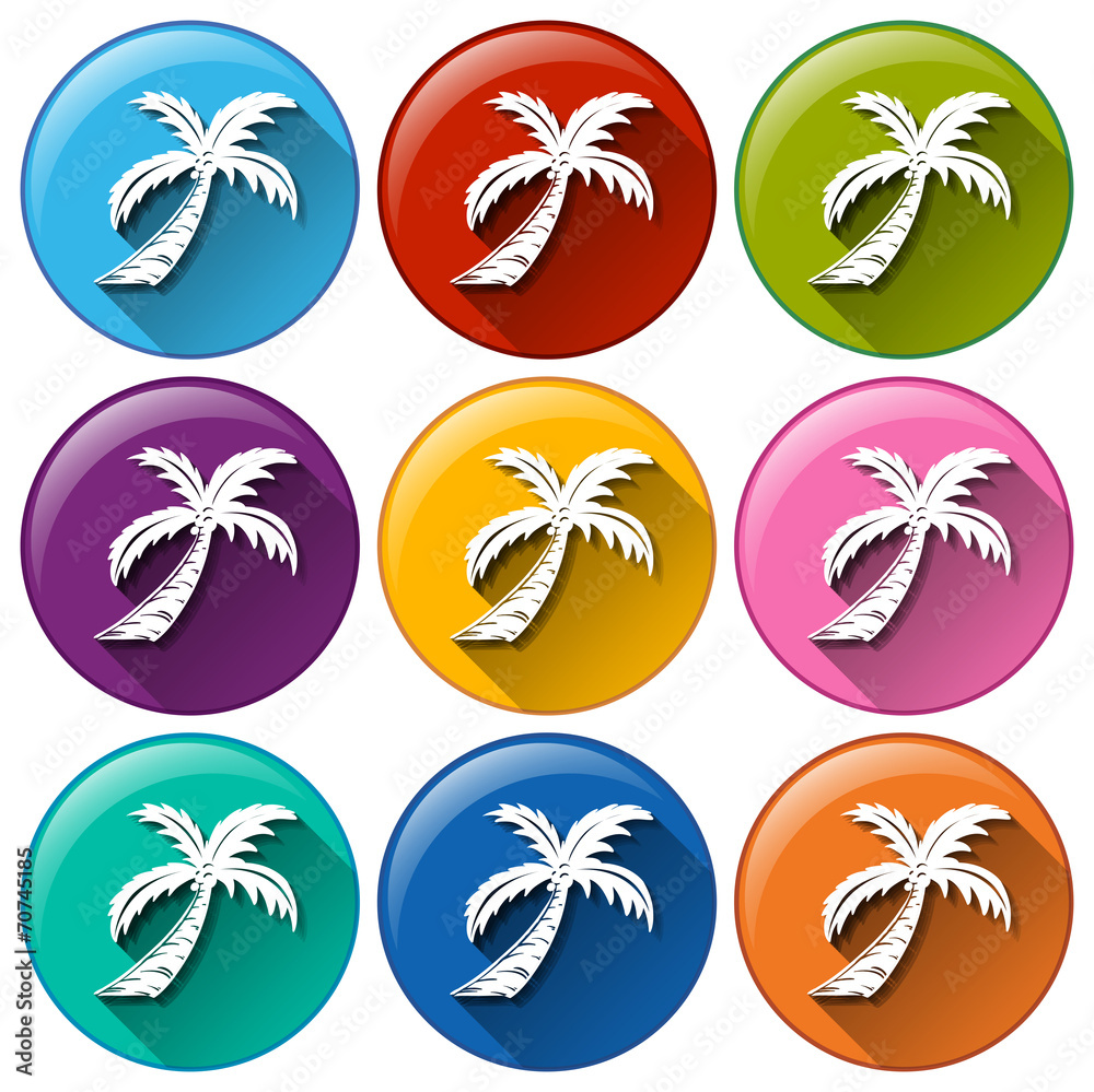 Round buttons with coconut trees