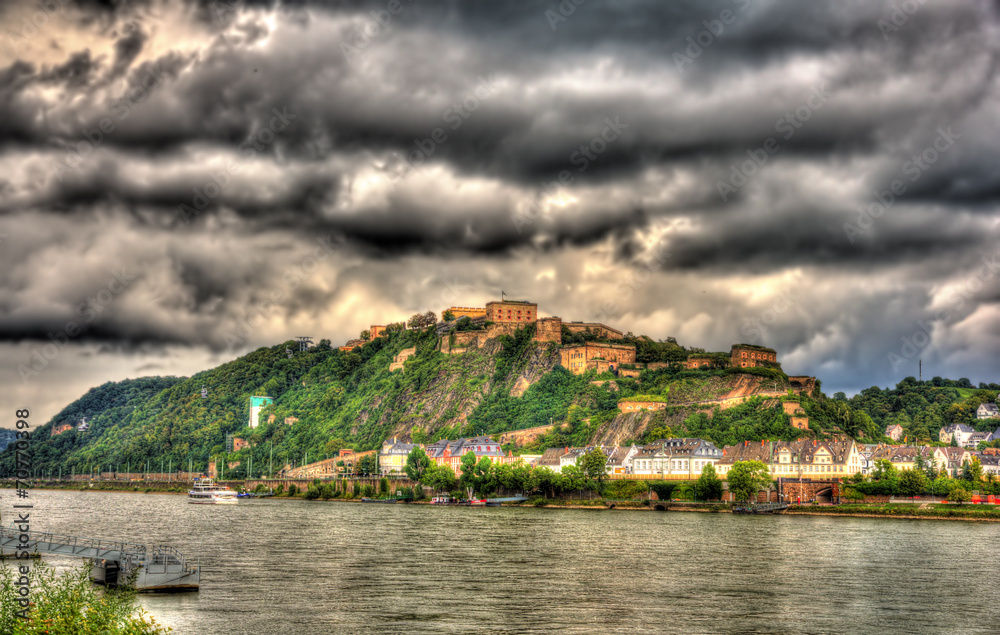 View of Fortress Ehrenbreitstein in Koblenz, Germany