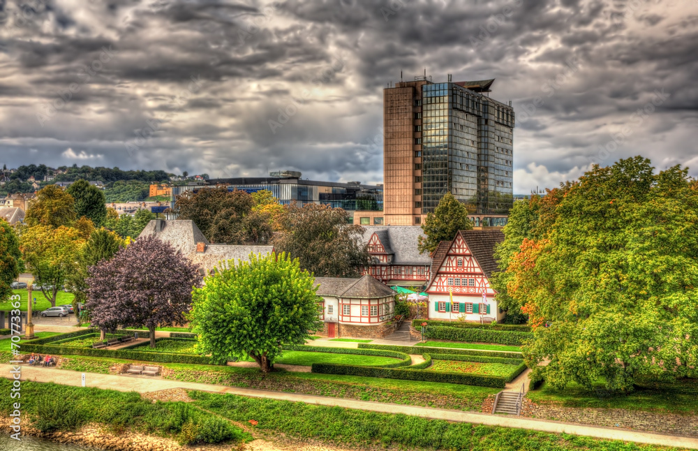 Traditional and modern buildings in Koblenz, Germany