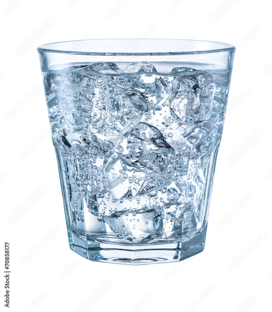 Glass of mineral carbonated water with ice. With clipping path