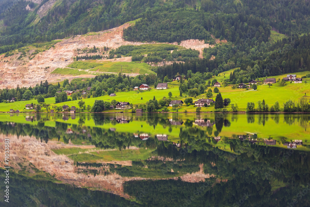 Idyllic Grundlsee lake in Alps mountains, Austria