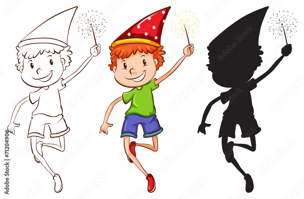 Sketches of a boy celebrating