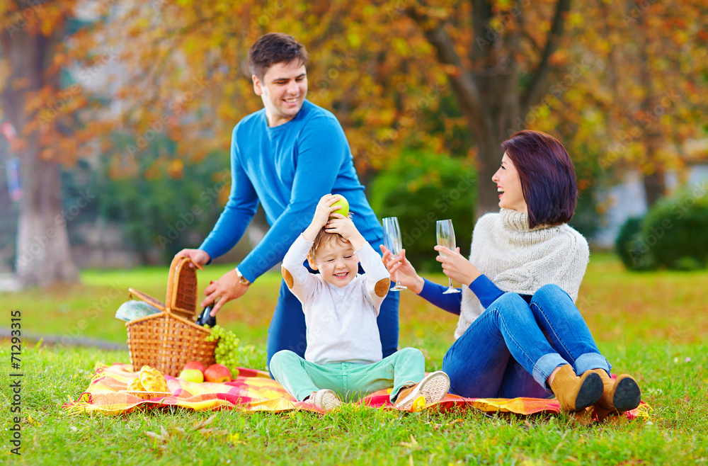 laid-back moment of family on autumn picnic