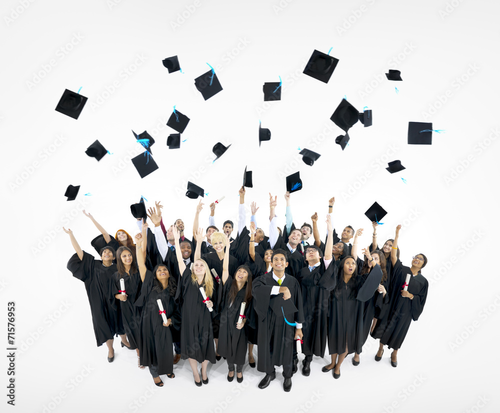 Graduation Caps Thrown in the Air