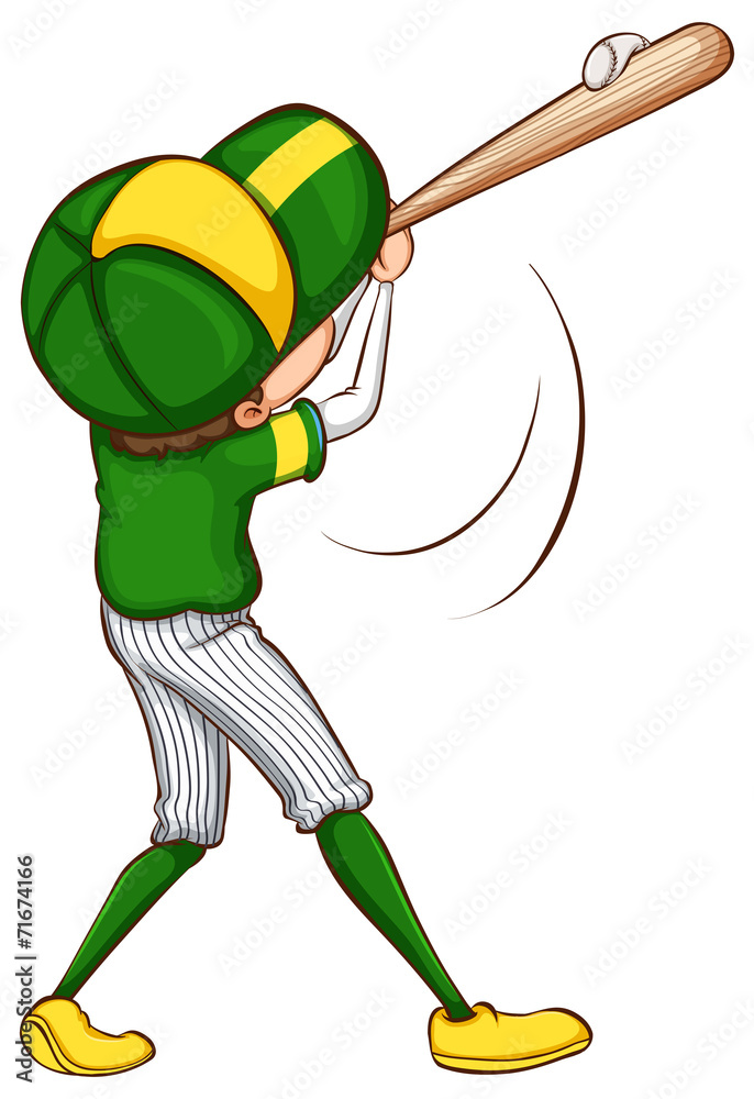 A sketch of a baseball player in green uniform