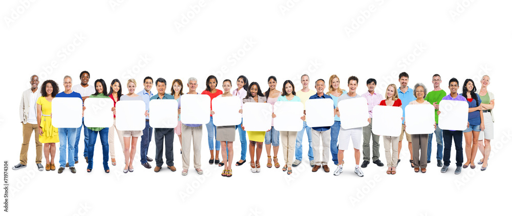 Group Of People Holding A Blank Board