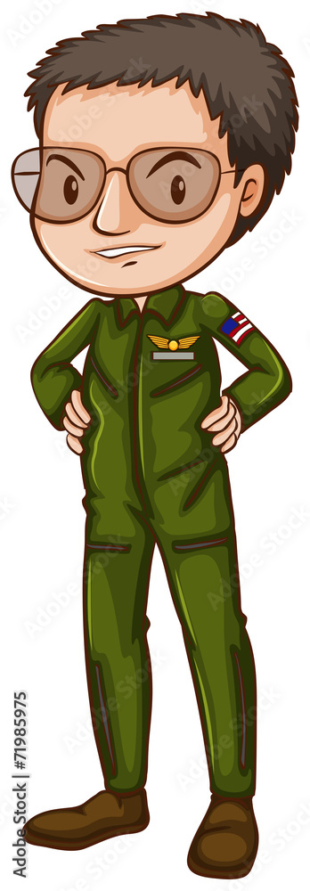 A simple pilot in green uniform