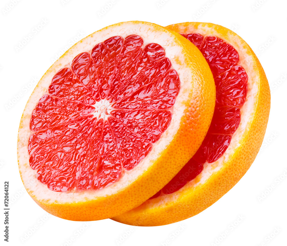 Grapefruit slices isolated on white background