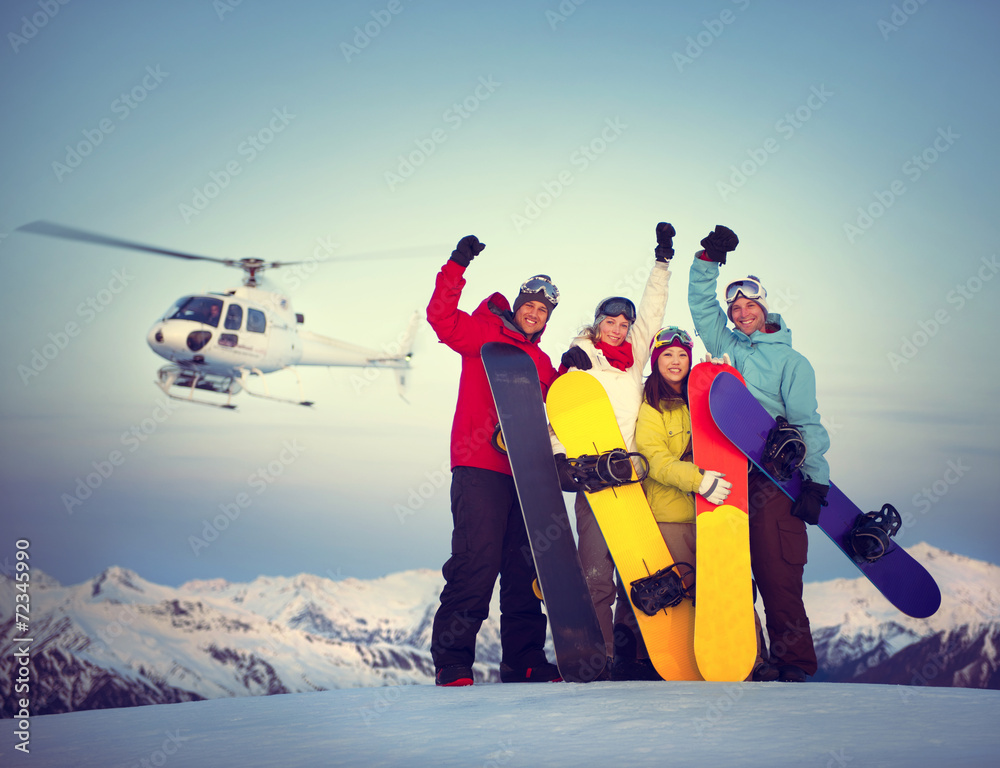 Snowboarders Success Sport Friendship Top Concept